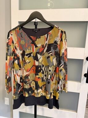 erin london Multicolor Abstract Tunic Top - Yellow/Black/Orange